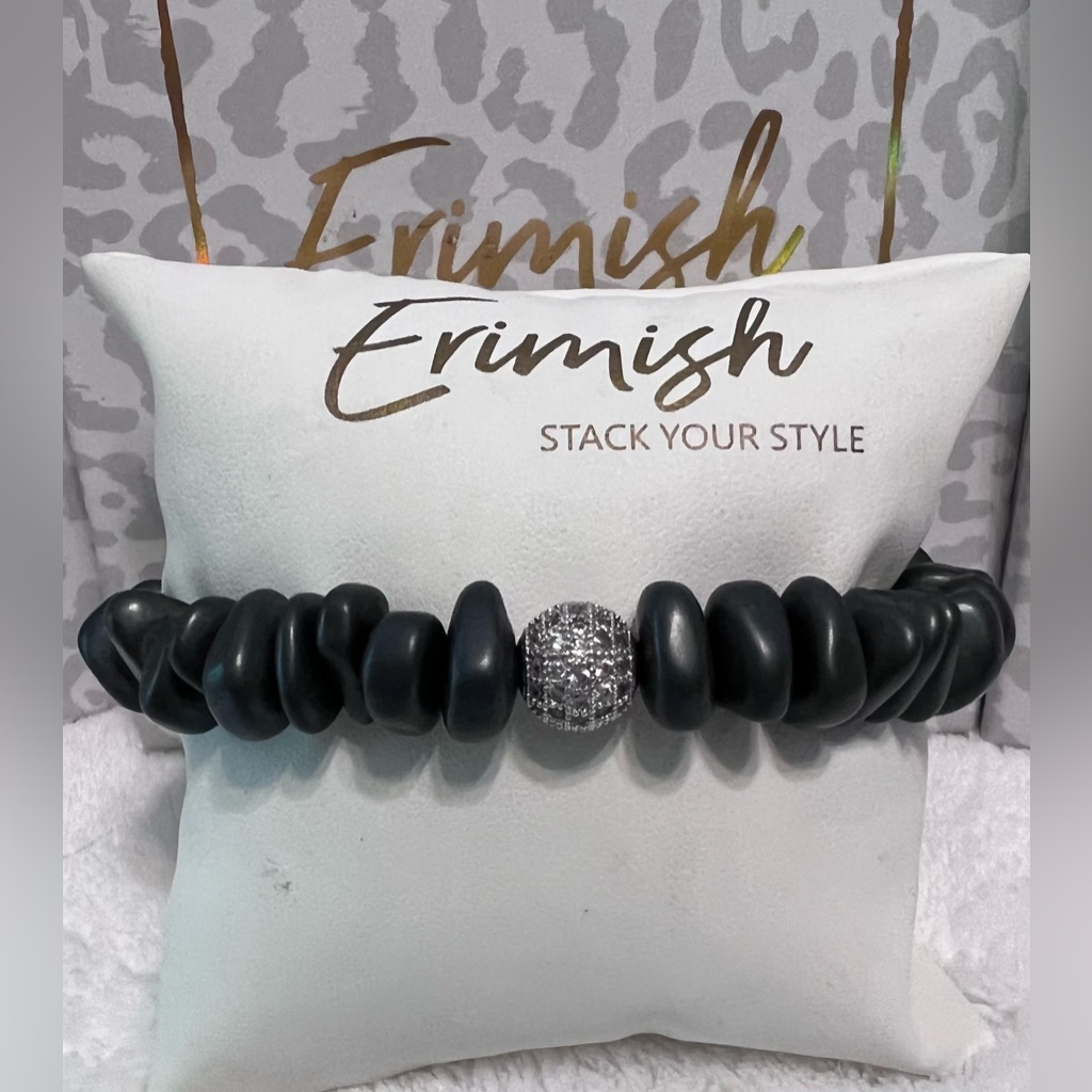 Brand New Erimish Bracelet  Dk Gray With Silver Glitterball